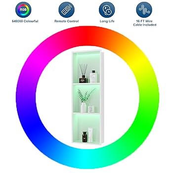 nicho★ Neohomee 3-Tier 12x36Inch Wall Niche with RGB Lights, White